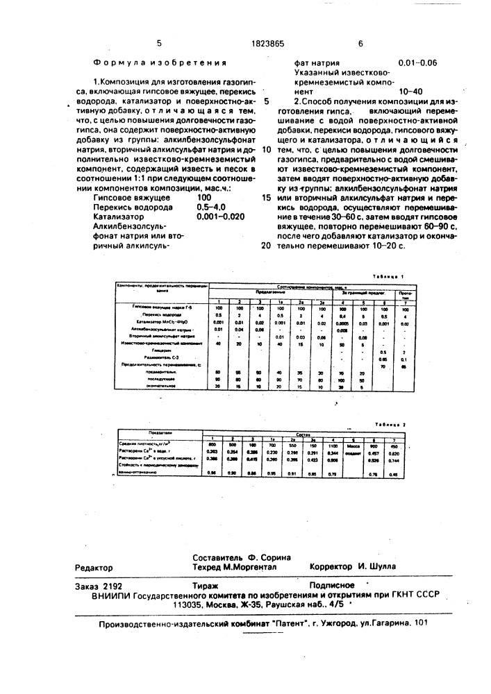 Композиция для изготовления газогипса и способ ее получения (патент 1823865)