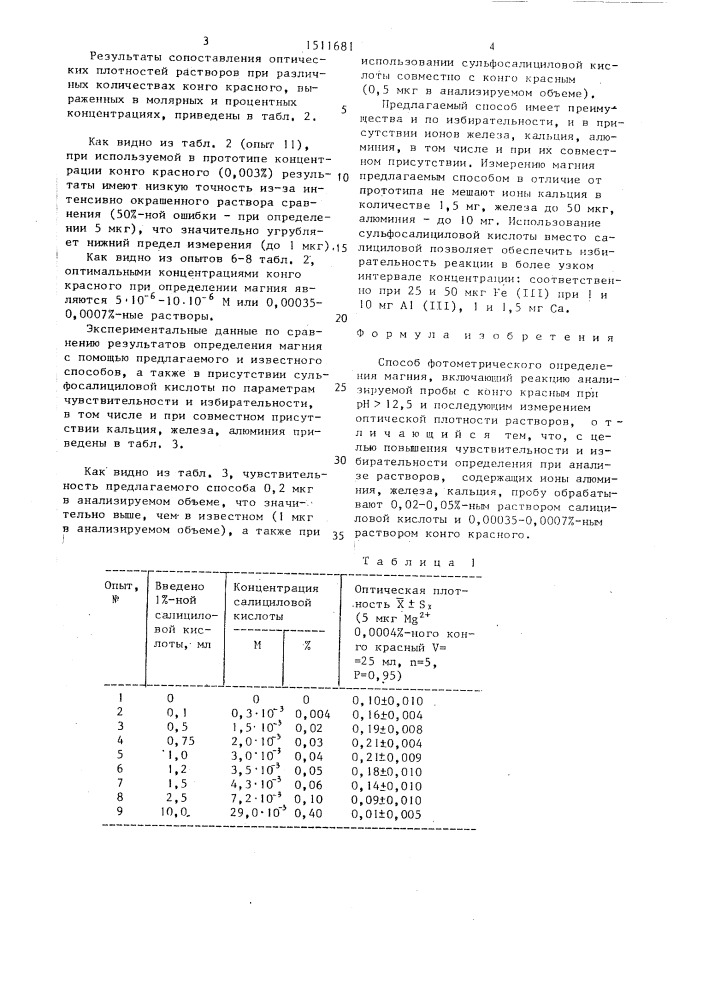 Способ фотометрического определения магния (патент 1511681)