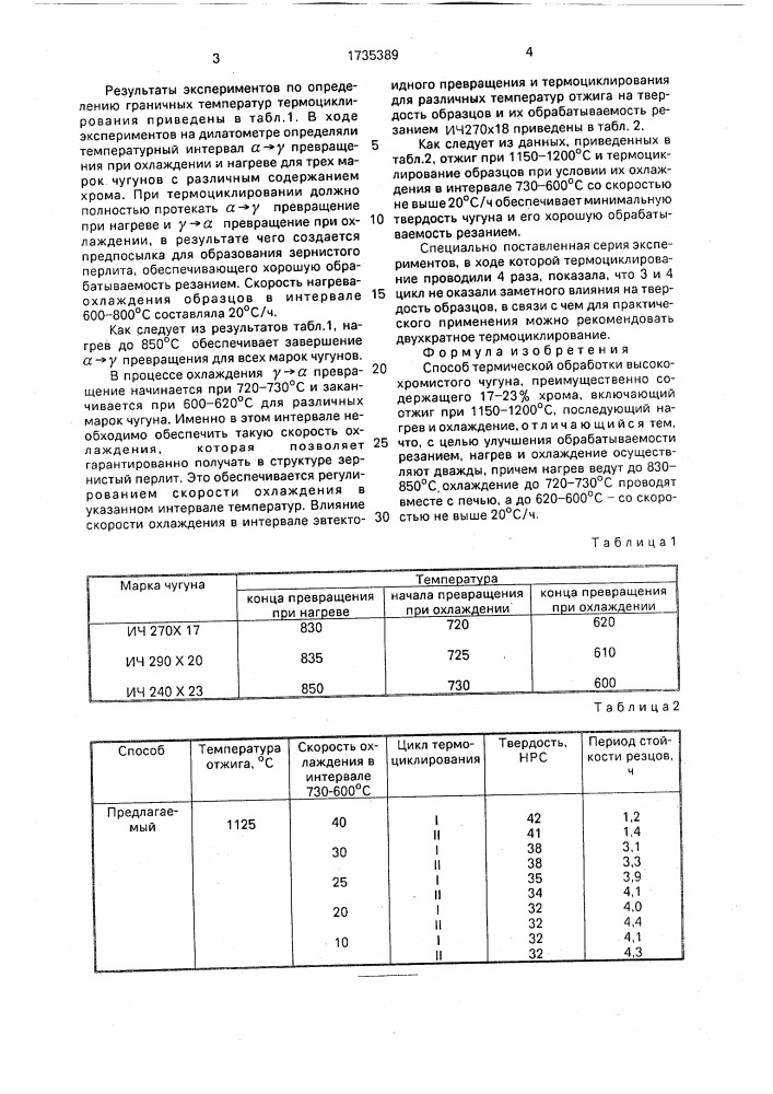 Способ термической обработки высокохромистого чугуна (патент 1735389)