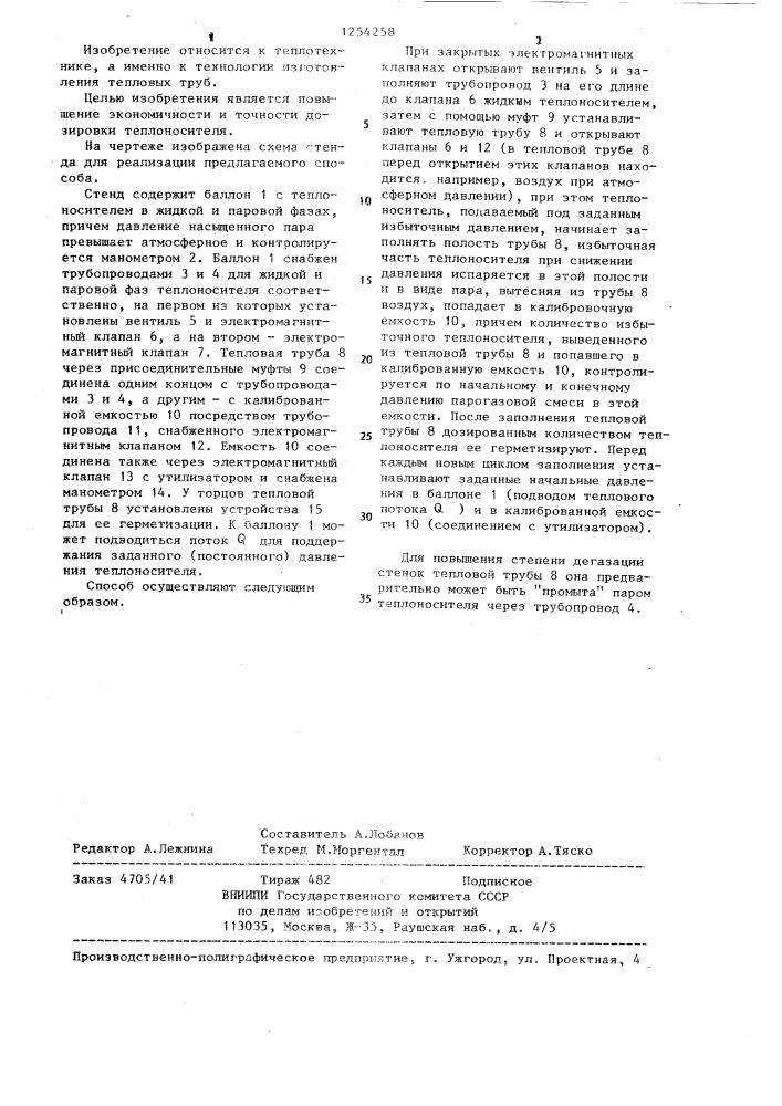 Способ заполнения тепловой трубы теплоносителем (патент 1254258)