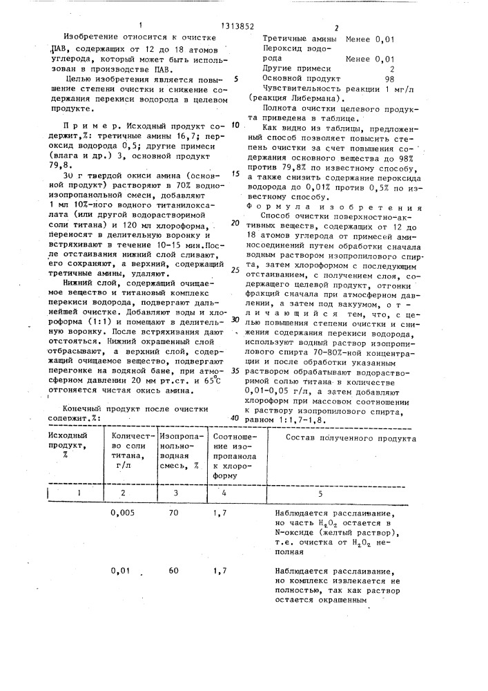 Способ очистки поверхностно-активных веществ,содержащих от 12 до 18 атомов углерода (патент 1313852)