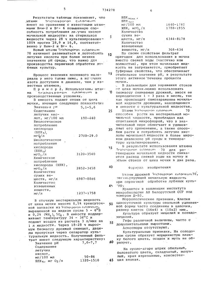 Штамм дрожжей 70, регенерирующий мочильную жидкость при первичной обработки лубяных культур (патент 734278)