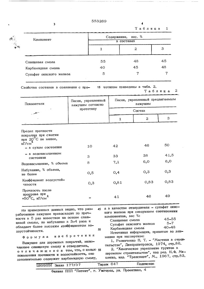 Вяжущее для дорожных покрытий (патент 553269)