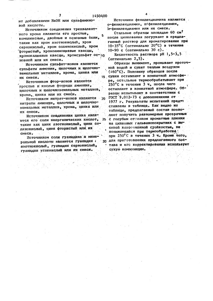 Раствор для хроматирования цинковой поверхности (патент 1450400)