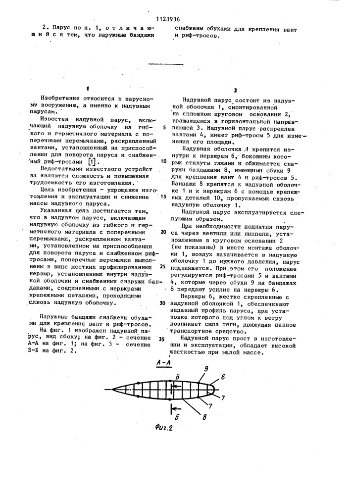 Надувной парус (патент 1123936)