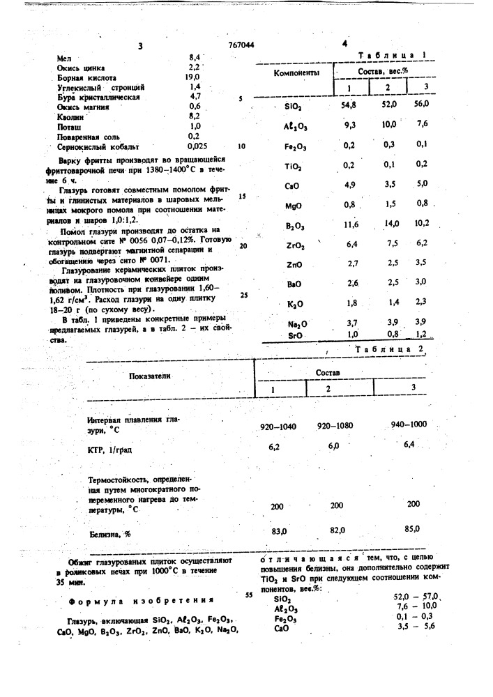 Глазурь (патент 767044)