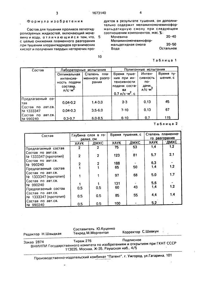 Состав для тушения проливов легкогидролизуемых жидкостей (патент 1673140)