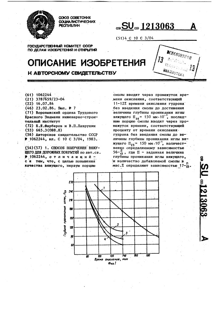 Способ получения вяжущего для дорожных покрытий (патент 1213063)