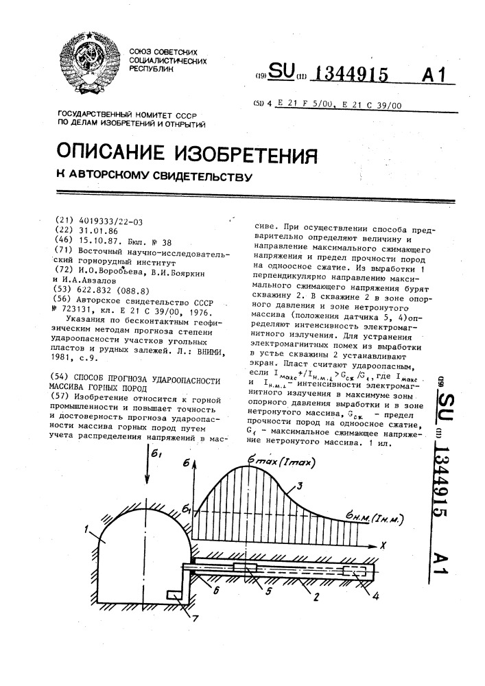 Способ прогноза удароопасности массива горных пород (патент 1344915)