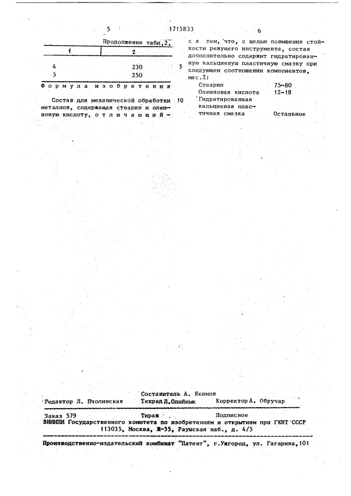 Состав для механической обработки металлов (патент 1715833)