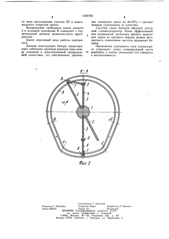Битер молотильно-сепарирующего устройства (патент 1026702)