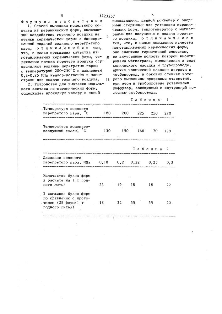 Способ выплавки модельного состава из керамических форм и устройство для его осуществления (патент 1423257)