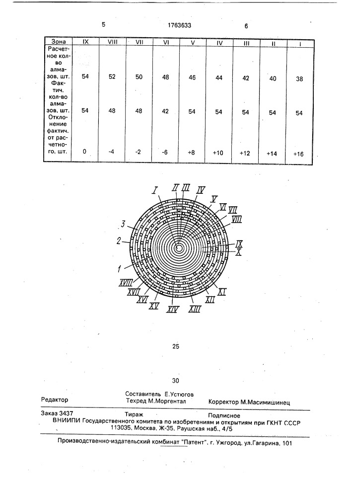 Способ распределения алмазов на коронке (патент 1763633)