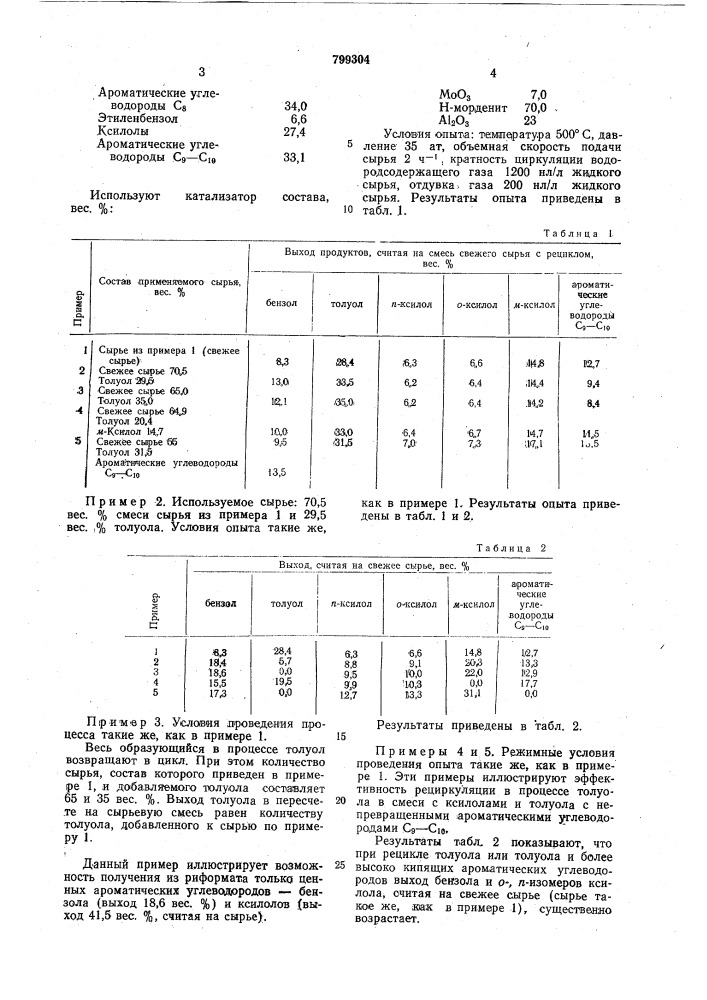 Способ получения ароматических углеводородов (патент 799304)