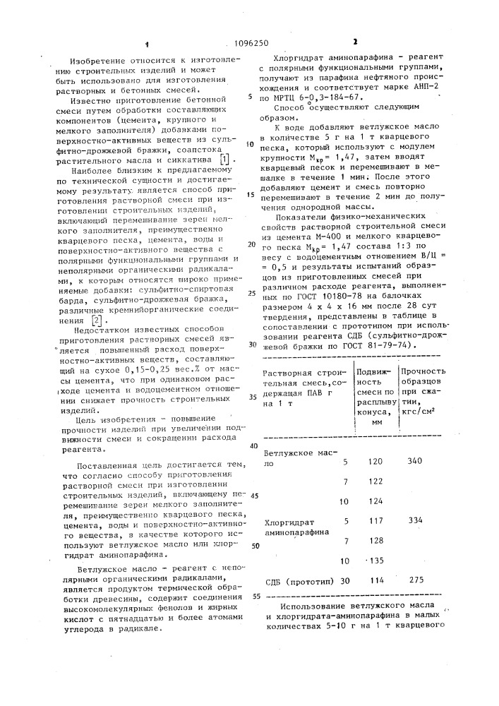 Способ приготовления растворной смеси (патент 1096250)