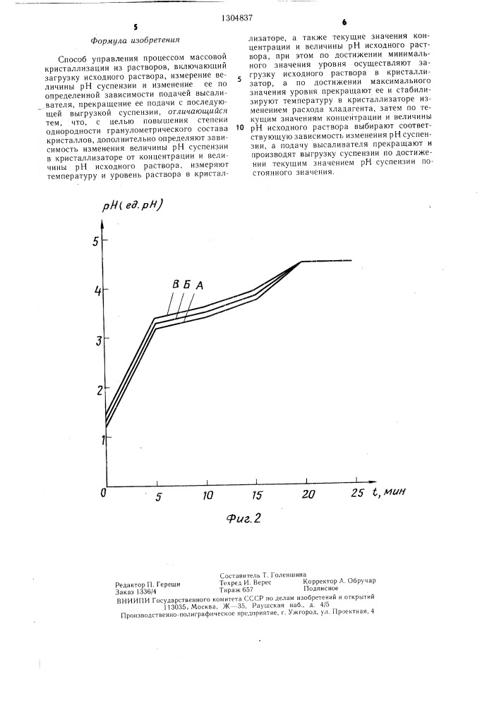 Способ управления процессом массовой кристаллизации из растворов (патент 1304837)
