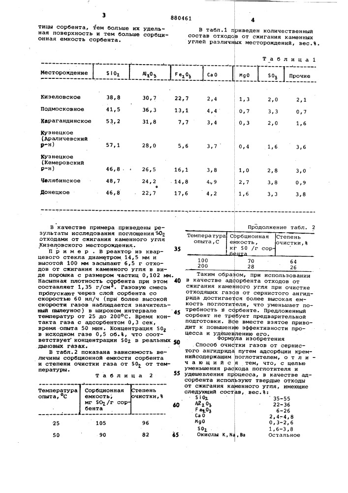 Способ очистки газов от сернистого ангидрида (патент 880461)