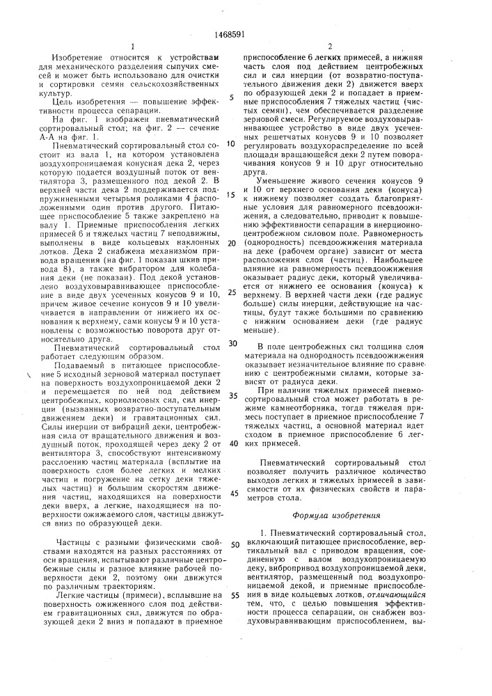 Пневматический сортировальный стол (патент 1468591)