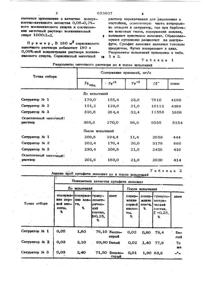 Способ получения сульфата аммония (патент 633807)