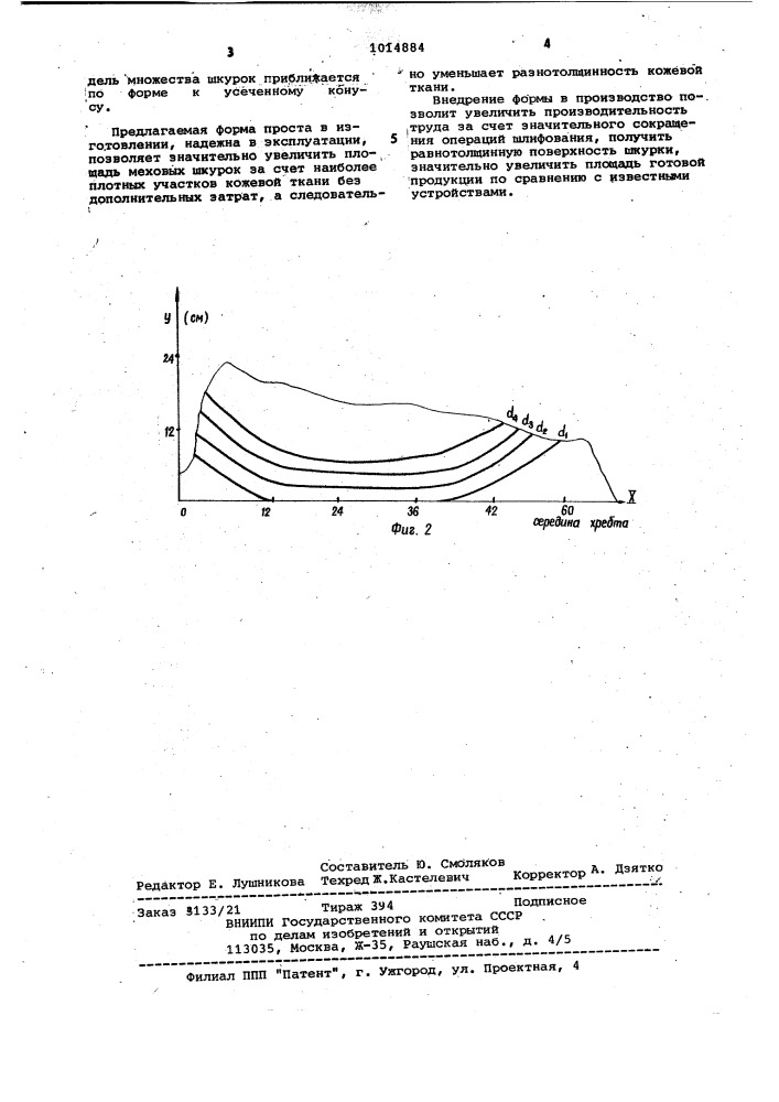 Устройство для правки и тяжки меховых шкурок, снятых "чулком" при сушке (патент 1014884)