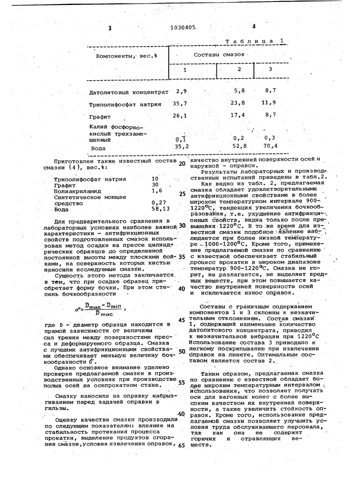 Смазка для горячей обработки металлов давлением (патент 1030405)