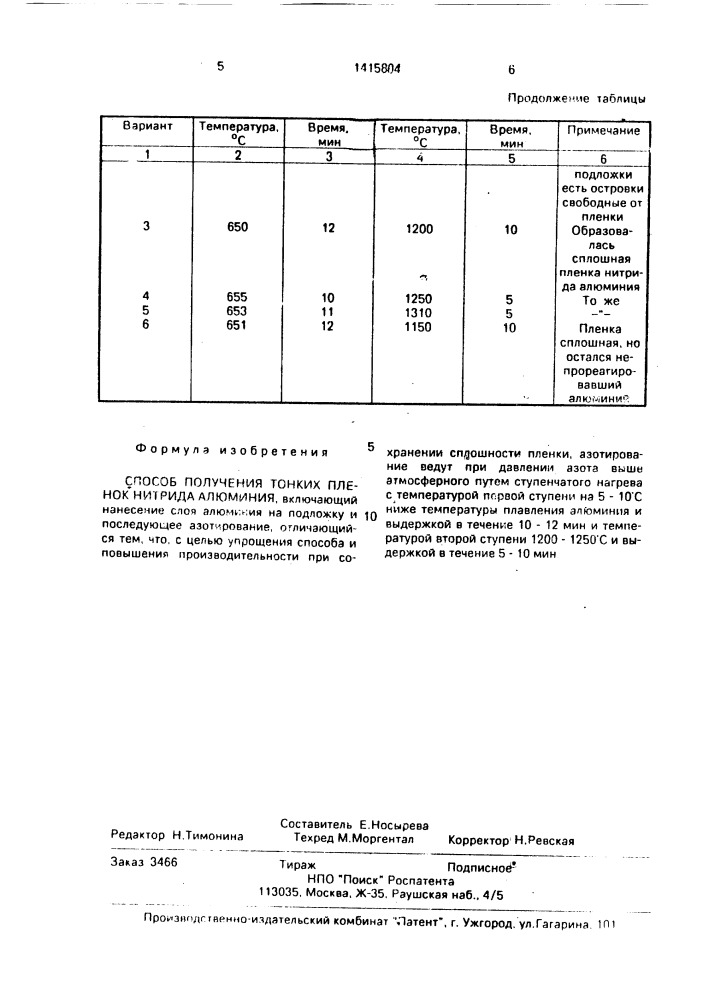 Способ получения тонких пленок нитрида алюминия (патент 1415804)