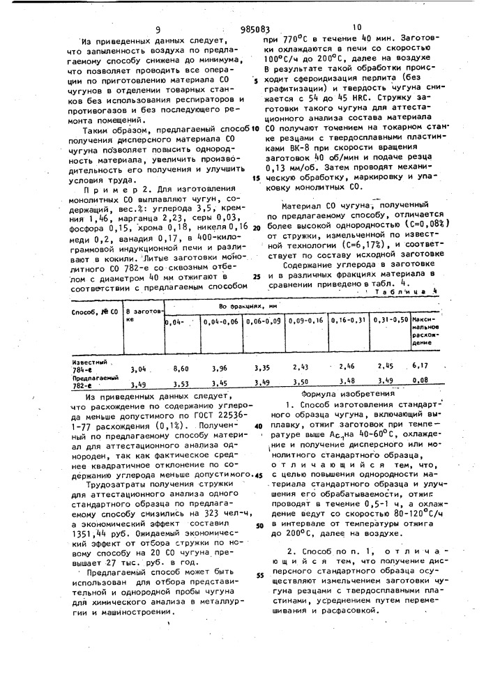 Способ изготовления стандартного образца чугуна (патент 985083)