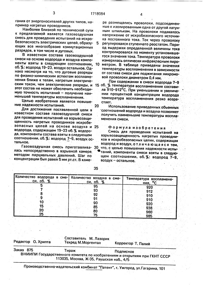 Смесь для проведения испытаний на взрывозащищенность нагретых проводников в искробезопасных цепях (патент 1718084)