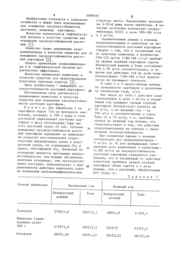 Средство для повышения засухоустойчивости растений картофеля (патент 1099930)