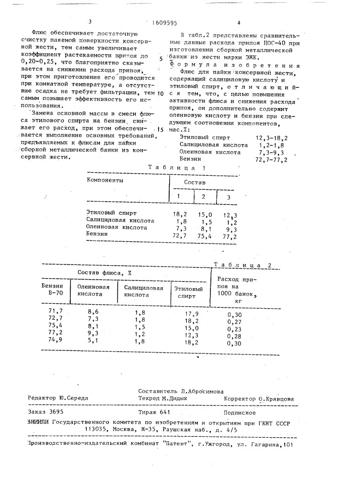 Флюс для пайки консервной жести (патент 1609595)