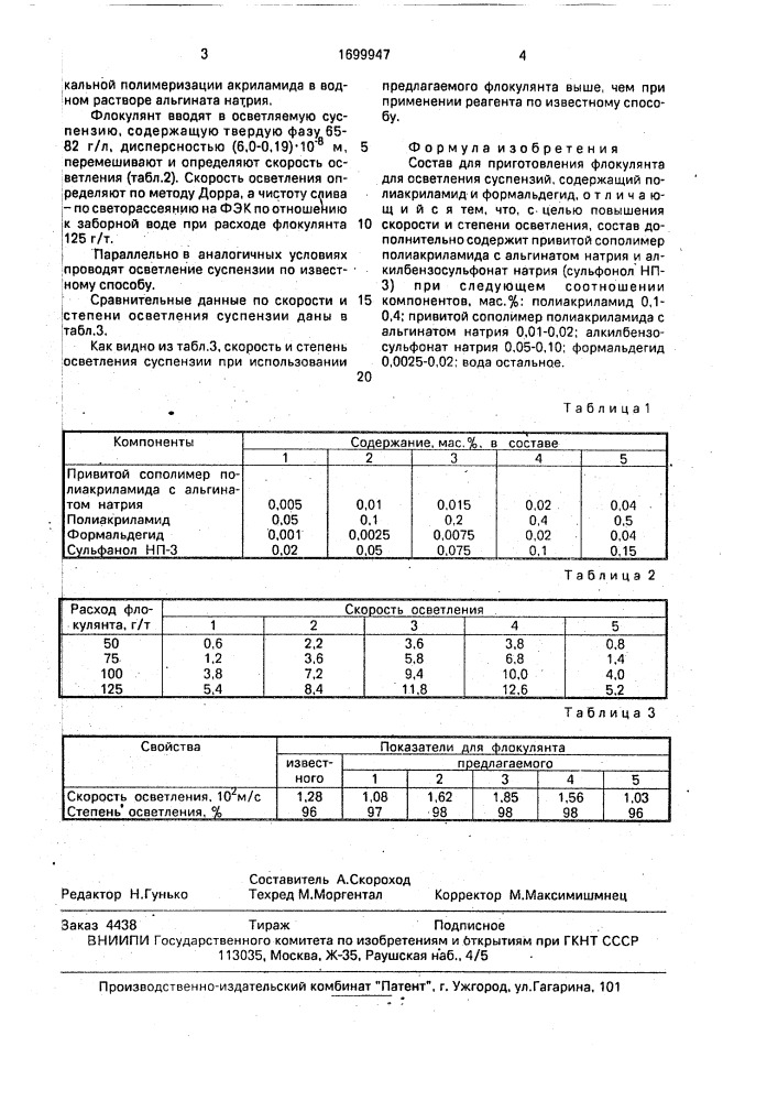 Состав для приготовления флокулянта для осветления суспензий (патент 1699947)