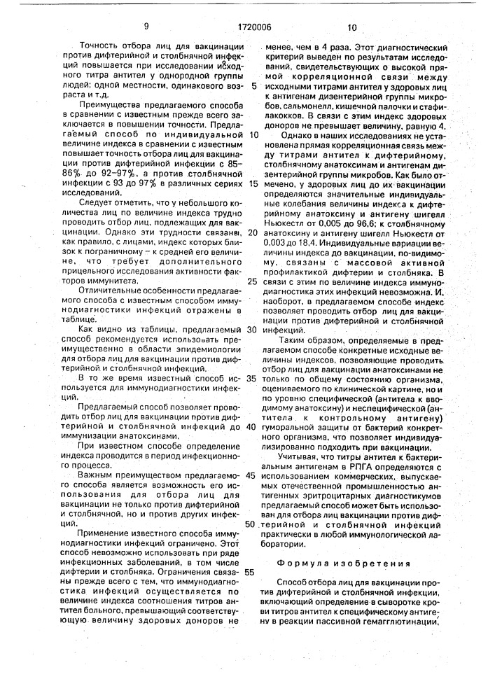 Способ отбора лиц для вакцинации против дифтерийной и столбнячной инфекции (патент 1720006)