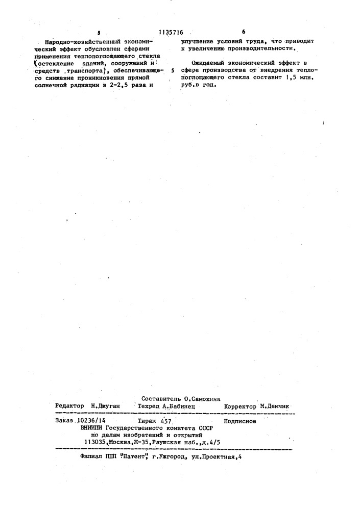 Способ производства теплопоглощающего стекла (патент 1135716)