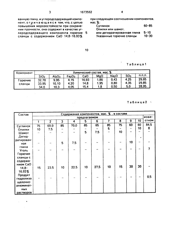 Керамическая масса для изготовления кирпича (патент 1673562)