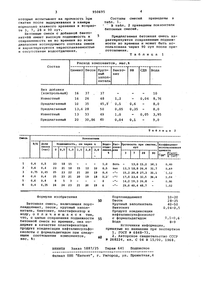 Бетонная смесь (патент 950695)