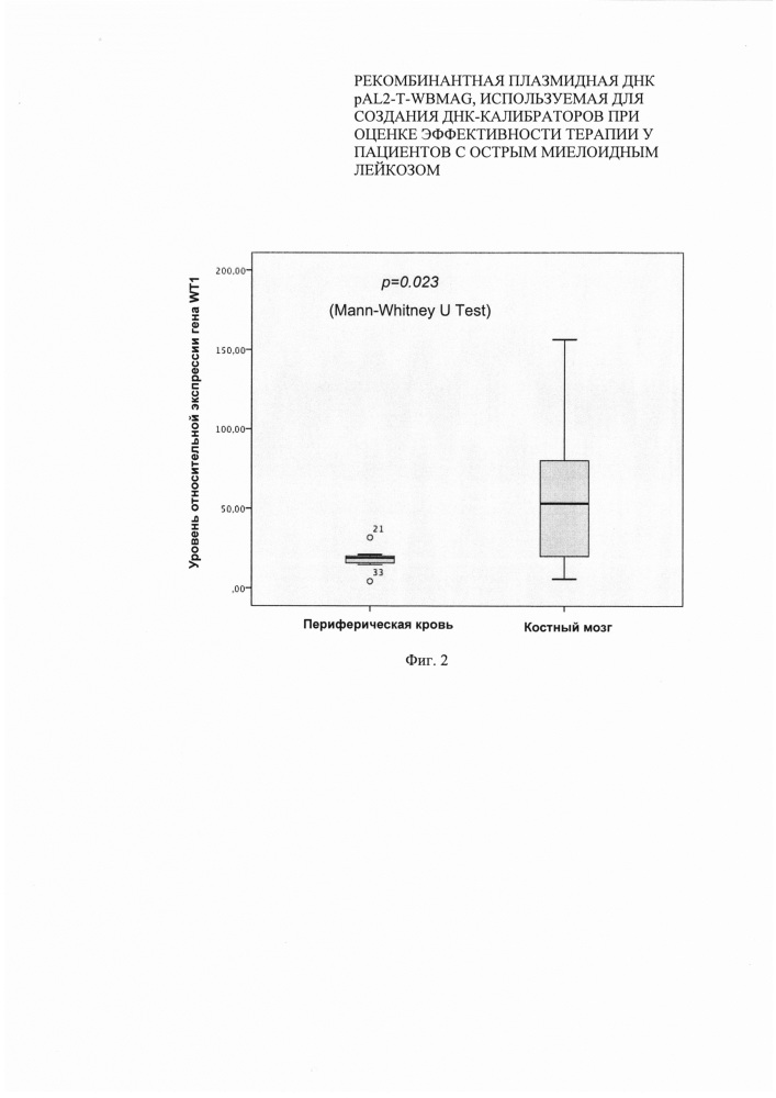 Рекомбинантная плазмидная днк pal2-t-wbmag, используемая для создания днк-калибраторов при оценке эффективности терапии у пациентов с острым миелоидным лейкозом (патент 2642315)
