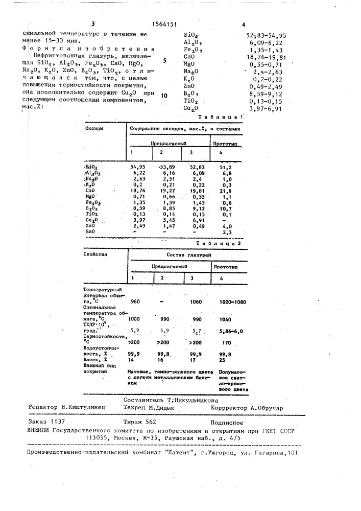 Нефриттованная глазурь (патент 1564151)