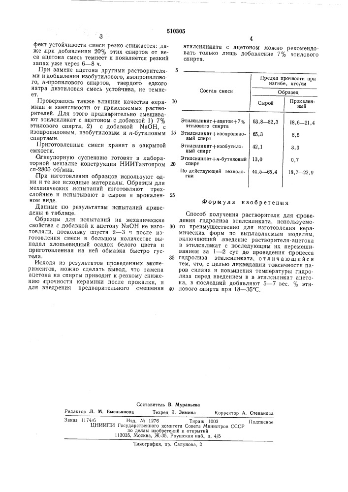 Способ получения растворителя для проведения гидролиза этилсиликата (патент 510305)