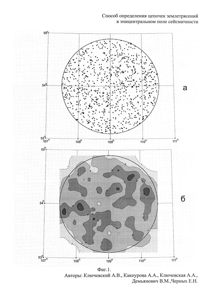 Способ определения цепочек землетрясений в эпицентральном поле сейсмичности (патент 2659334)