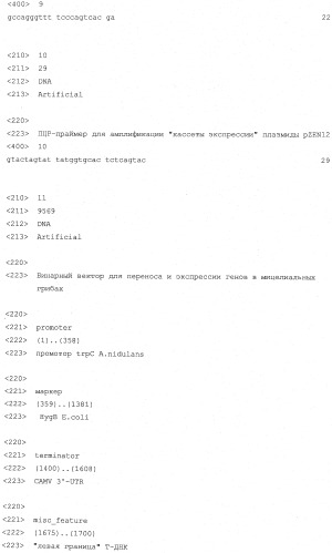 Рекомбинантная плазмидная днк pzen16 для переноса и экспрессии генов в мицелиальном грибе acremonium chrysogenum (патент 2434944)