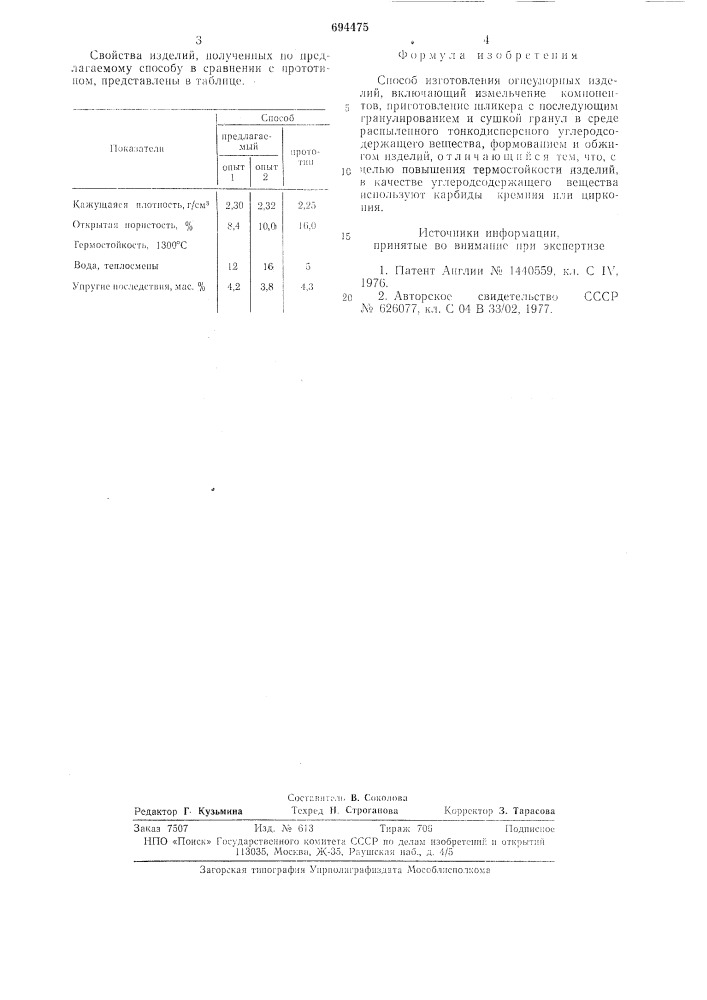 Способ изготовления огнеупорных изделий (патент 694475)