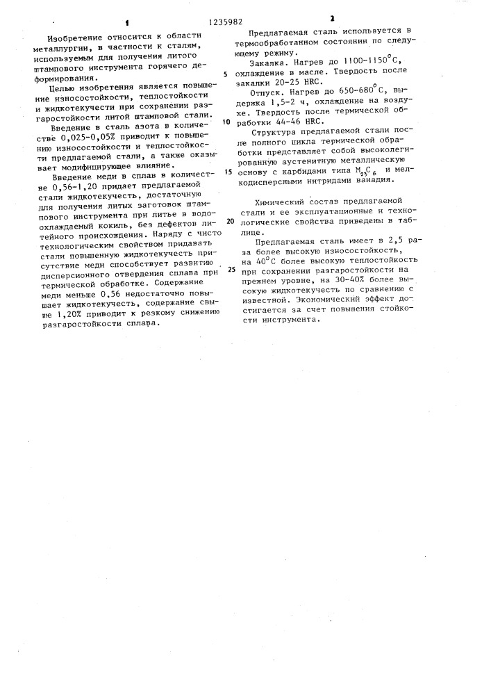 Литая штамповая сталь (патент 1235982)