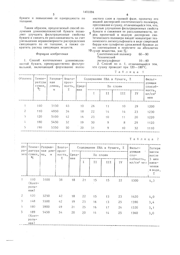 Способ изготовления длинноволокнистой бумаги (патент 1401094)