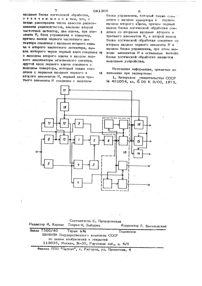 Устройство распознавания радиосигналов (патент 641368)