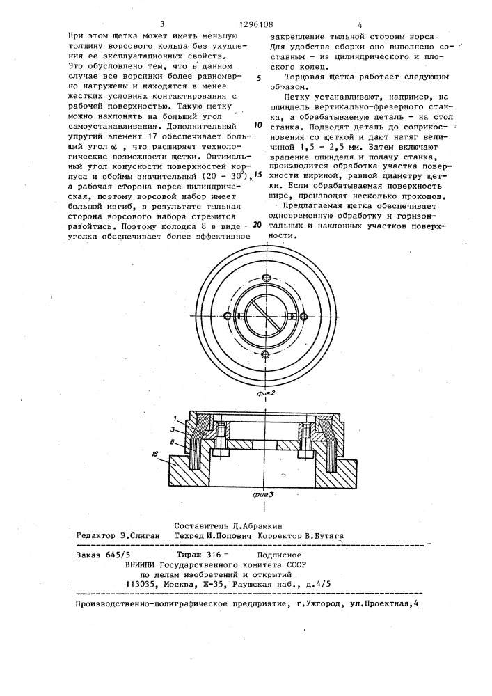 Торцовая щетка (патент 1296108)