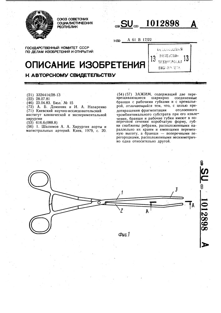 Зажим (патент 1012898)