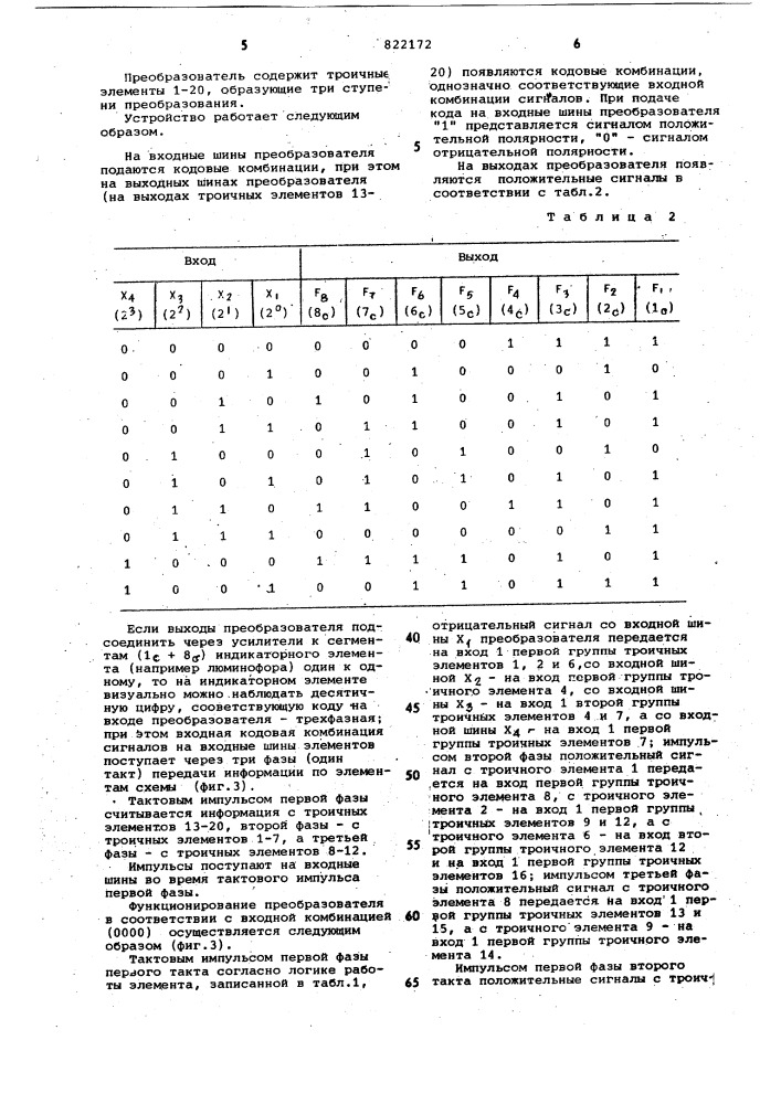 Преобразователь двоично-десятичногокода b код восьмисегментногоиндикатора (патент 822172)