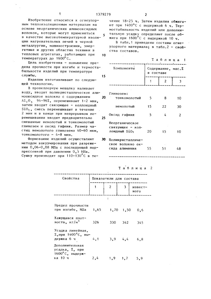Огнеупорный теплоизоляционный материал (патент 1379279)