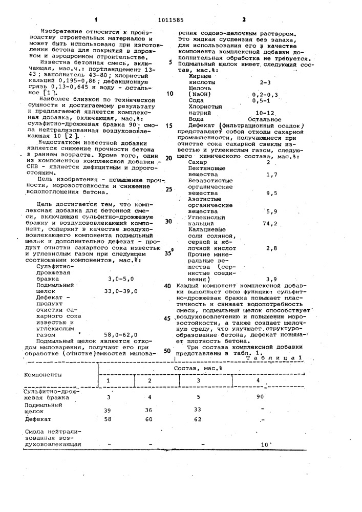 Комплексная добавка для бетонной смеси (патент 1011585)