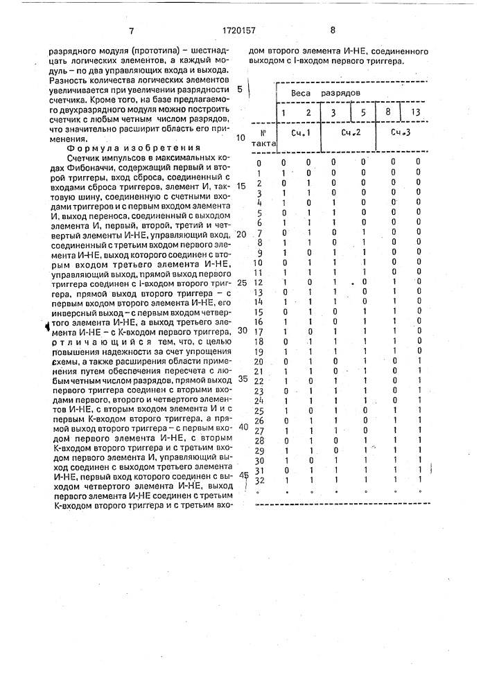 Счетчик импульсов в максимальных кодах фибоначчи (патент 1720157)